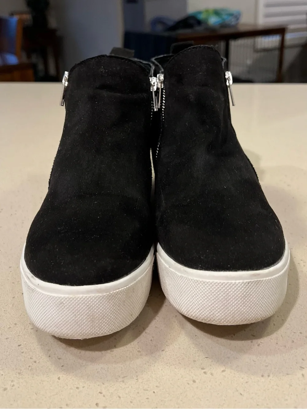 Soda Black Suede Platform Sneaker Booties with Silver Zippers Women's Size 9